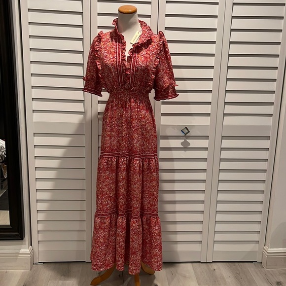 Max Studio NWT Maxi Ruffle Floral Dress, size Small in Polyester/Spandex blend. - Picture 1 of 12